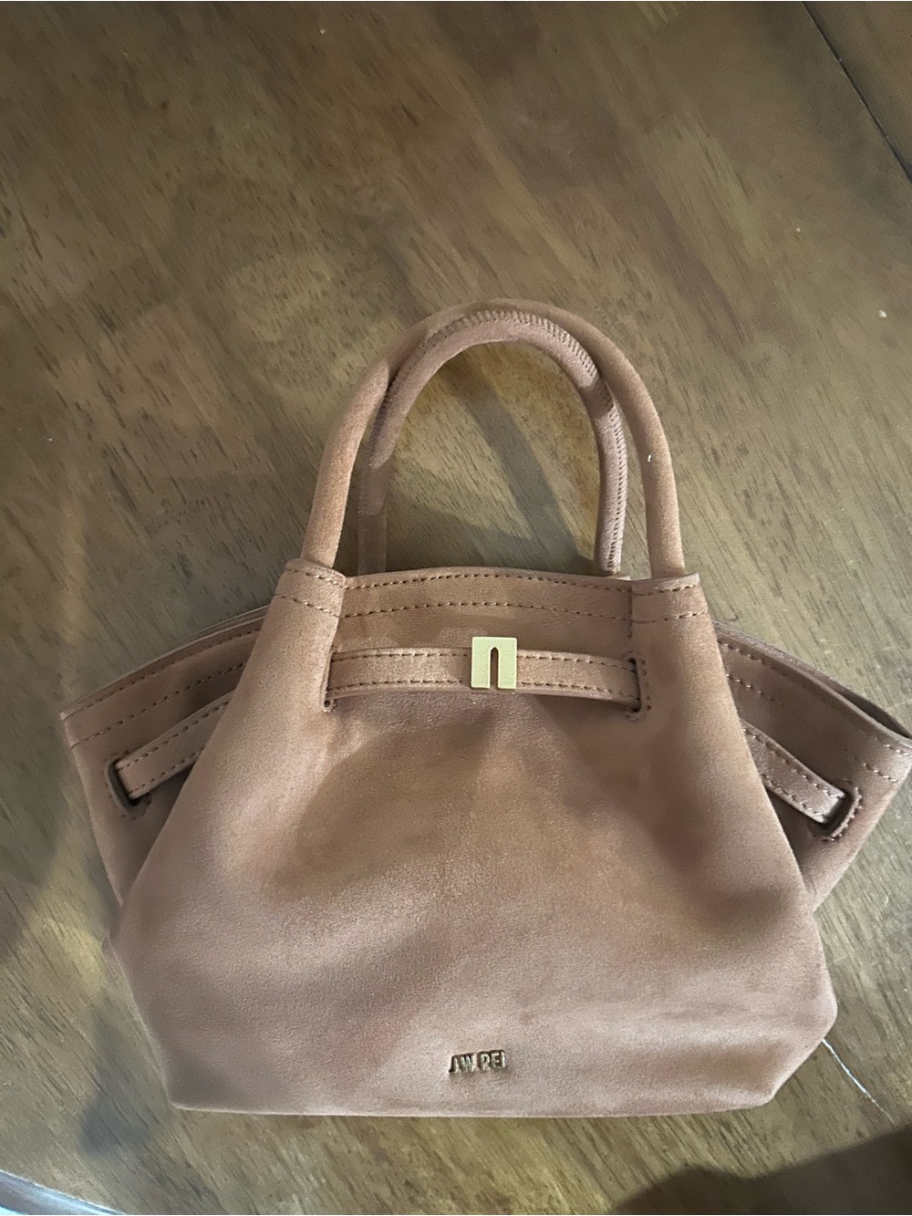 JW PEI Tan Suede Mini Top-Handle Bag with Gold Accent